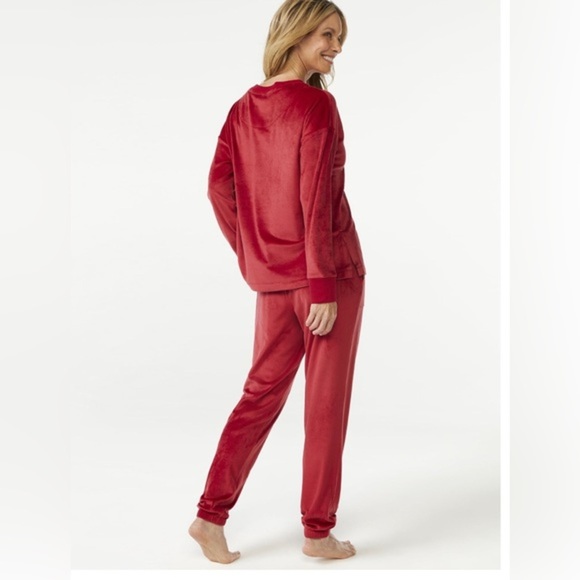 Dark red Velour crew neck Pajama top & tapered leg jogger pant Set size 3X new - Picture 2 of 5